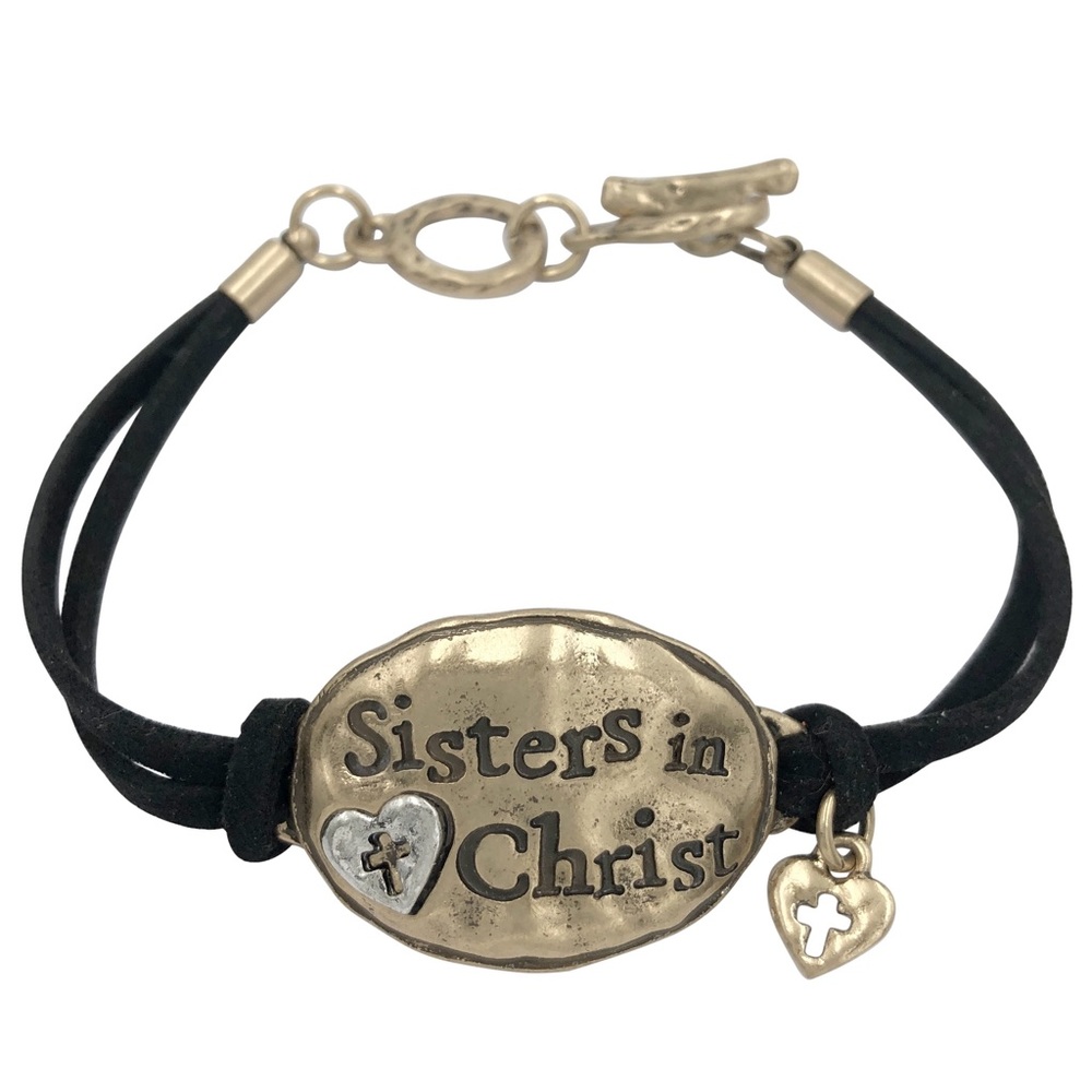 SISTERS IN CHRIST Black Faux Suede Gold Toggle Bracelet